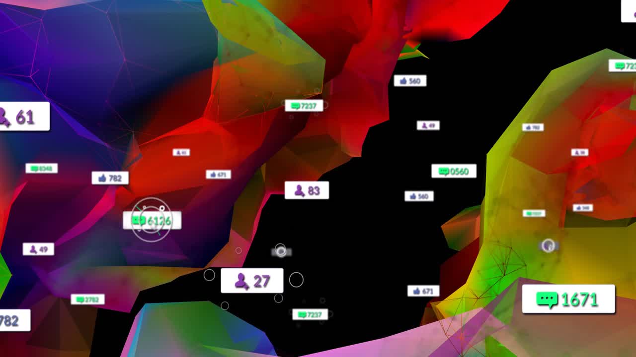 추상적인 패턴 위에 소셜 미디어 데이터 처리의 애니메이션