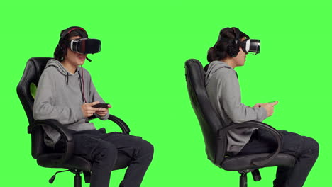 Asian-guy-plays-mobile-game-with-vr