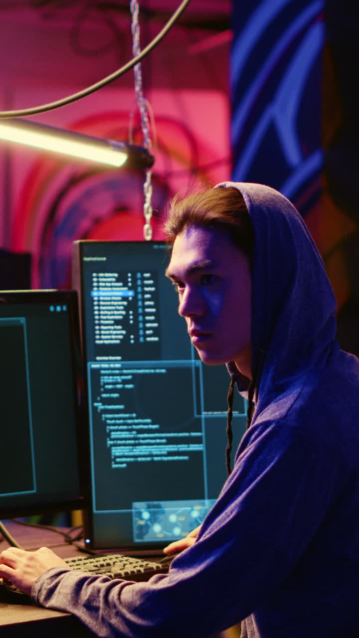 Vertical video Hacker focused on cracking devices