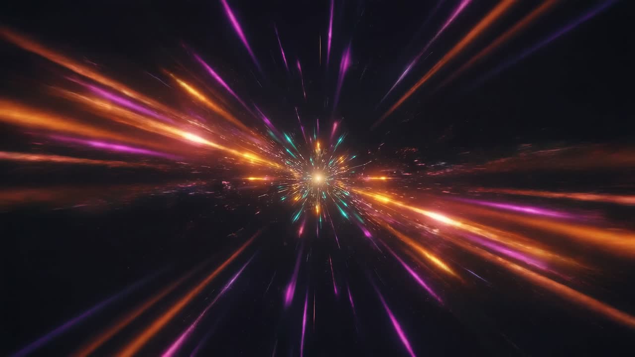 Esplosione Stellare Luminosa con Scie di Luce Colorate che si Muovono nello Spazio
