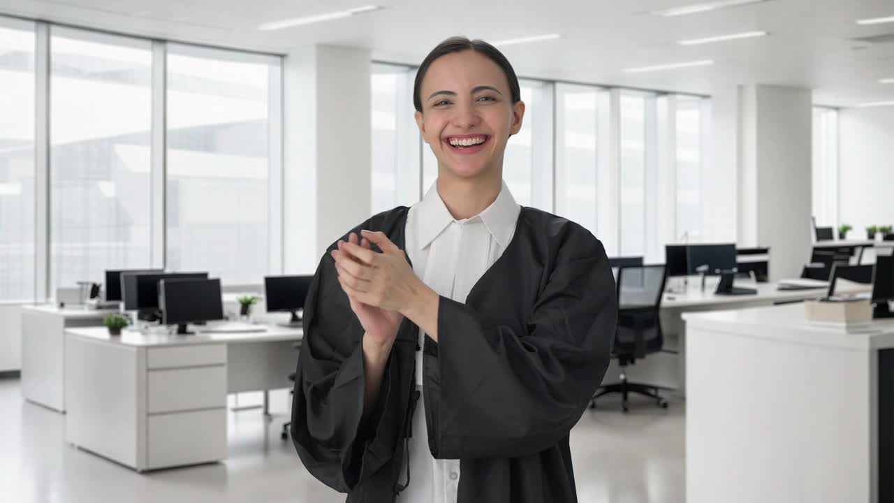 una feliz abogada india aplaudiendo y mostrando apoyo