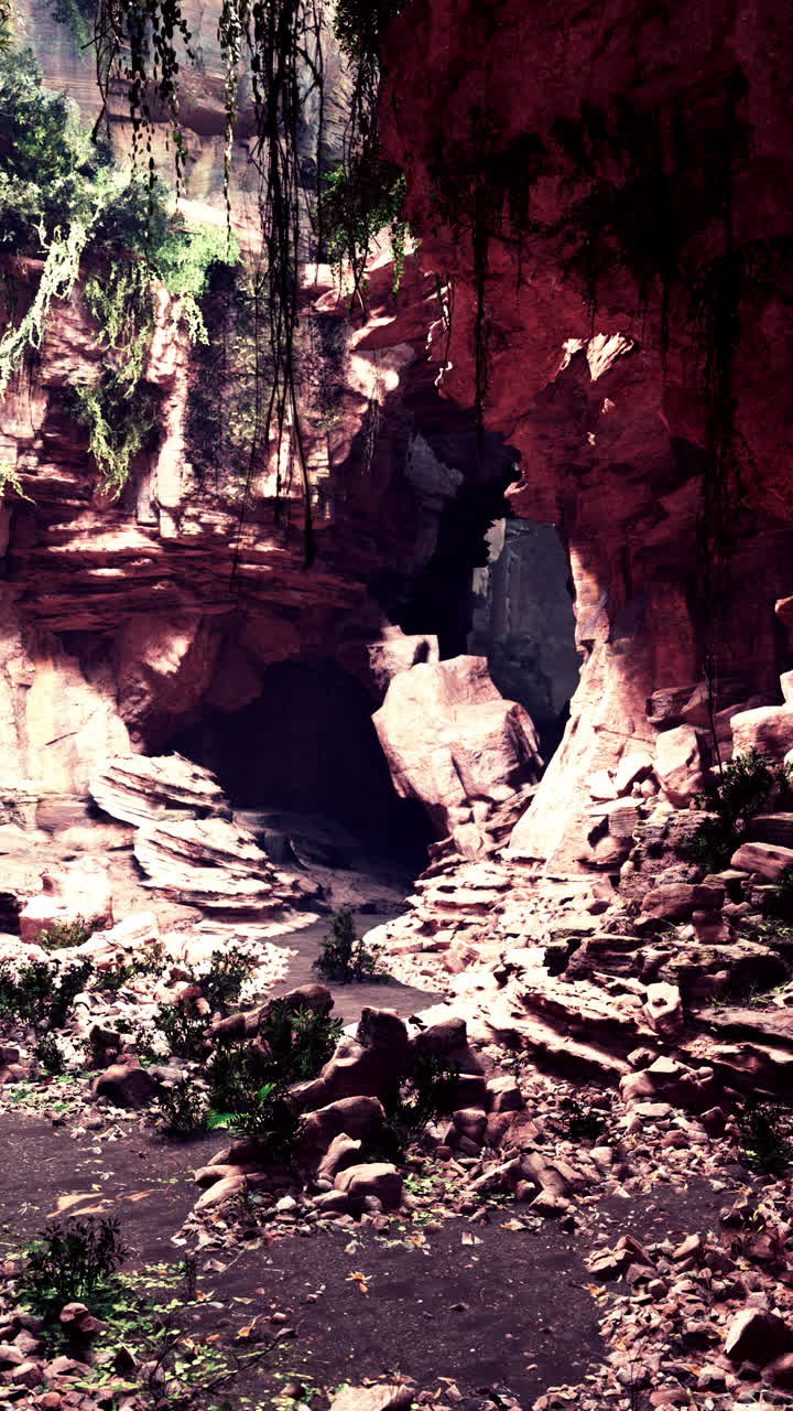 explorando una gran cueva con un pequeño arroyo