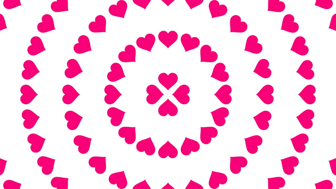 분홍색 심장 기호, 원 패턴, 종이 플립 루프 애니메이션, 색 배경에 4k