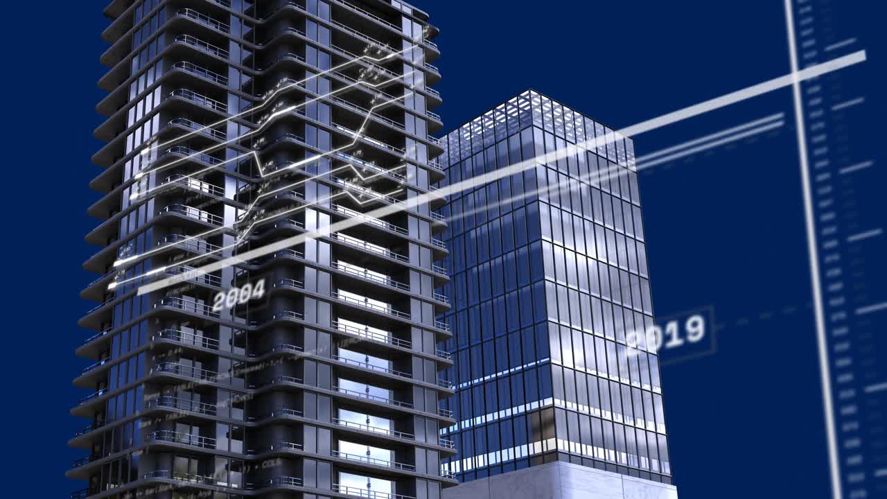 Animation of data processing over cityscape