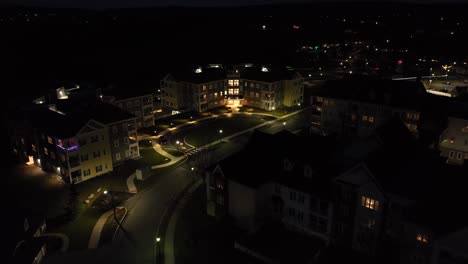 long aerial approach towards new retirement home building