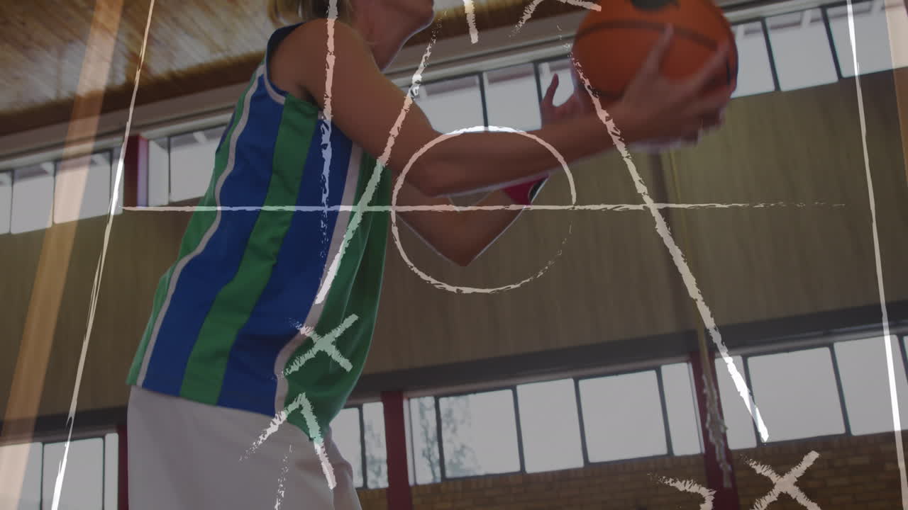 백인 여성 농구 선수에 대한 게임 계획의 그림의 애니메이션