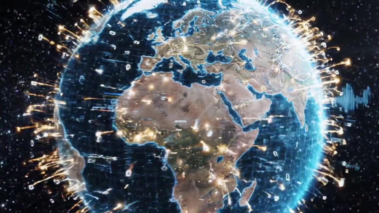 Stunning Visual Representation of Earth with a Dynamic Network of Light, Showcasing Global Connectivity in an Expansive Universe Setting