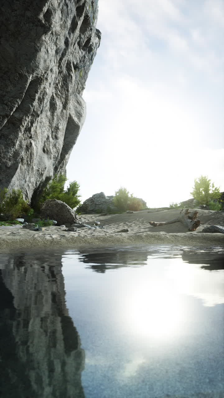 절벽 이 있는 조용 한 해변 장면