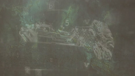 circuitry animation overlaying abstract green and black background with numbers