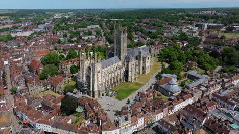 tourists outside the canterbury cathedral in kent, england, uk. - aerial shot