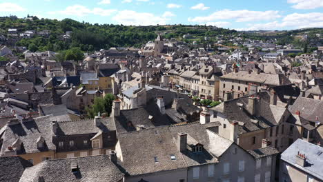 porte du therond and marvejols medieval city old center aerial shot sunny day fr