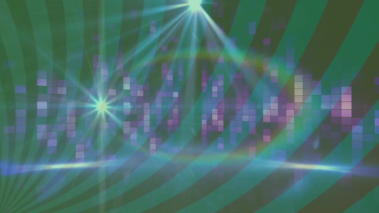 Animazione di luci sceniche su luci da discoteca viola e sfondo a strisce.