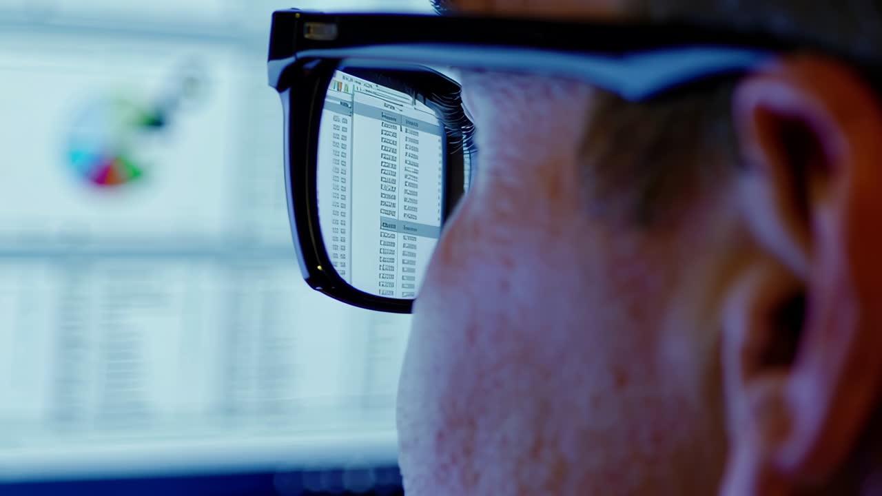 Person looking at computer screen with financial data.