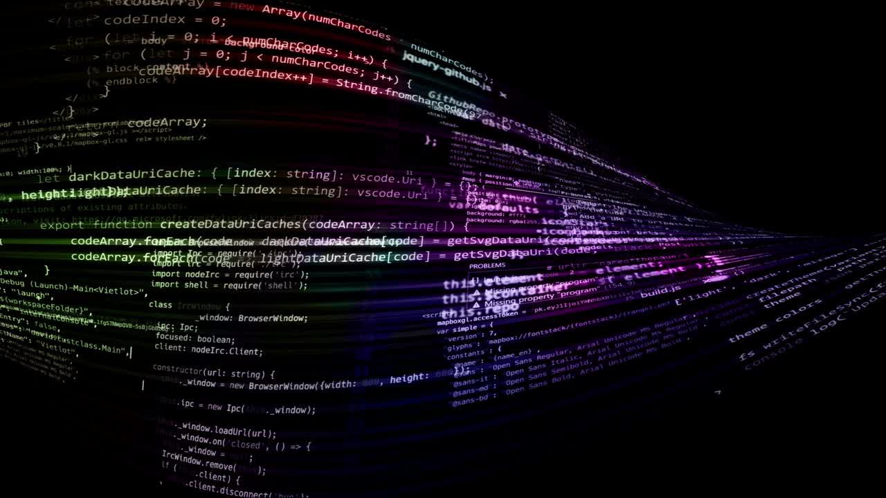 The abstract code moves in the virtual space. looped