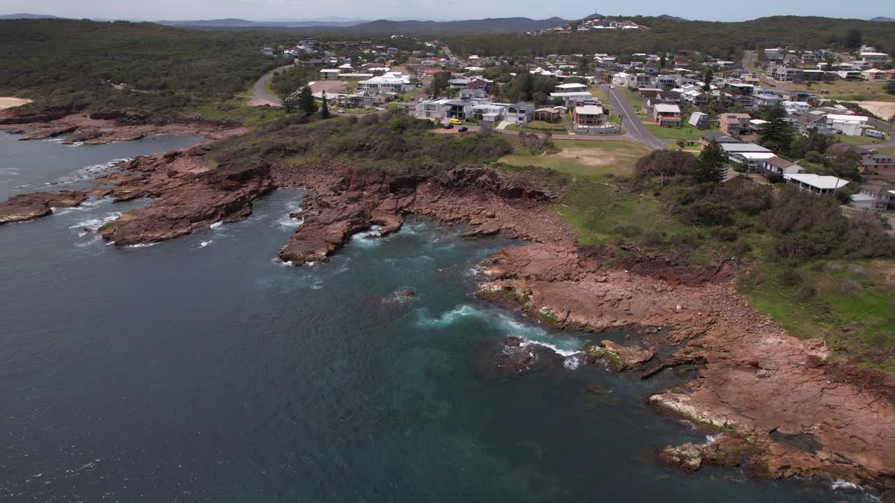 Rocky Coast In Kingsley Beach, NSW, Australia - Drone Shot