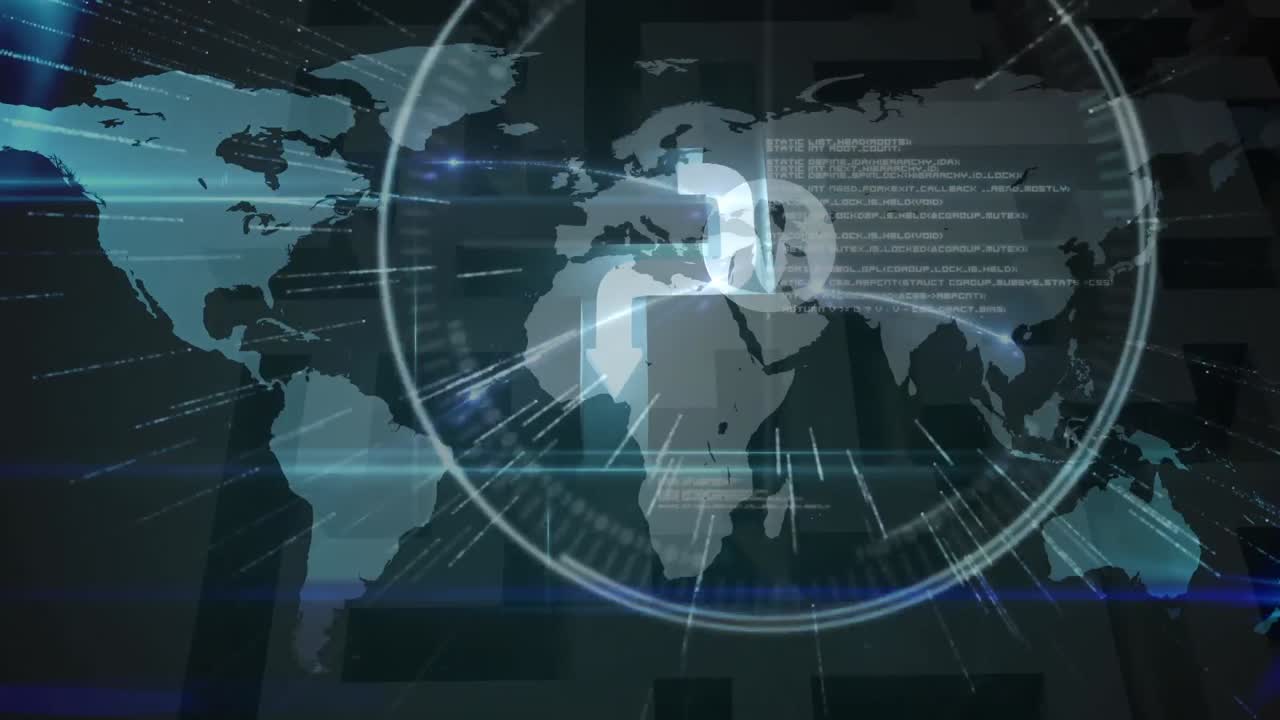 해군 공간에서 화살표, 연결 네트워크 및 세계 지도의 애니메이션