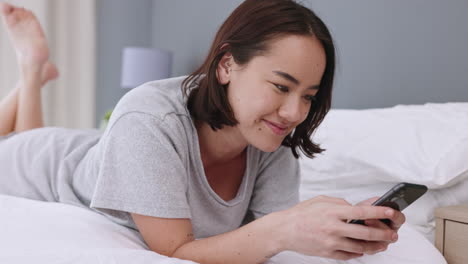 Relax,-woman-and-phone-in-bedroom-on-social-media