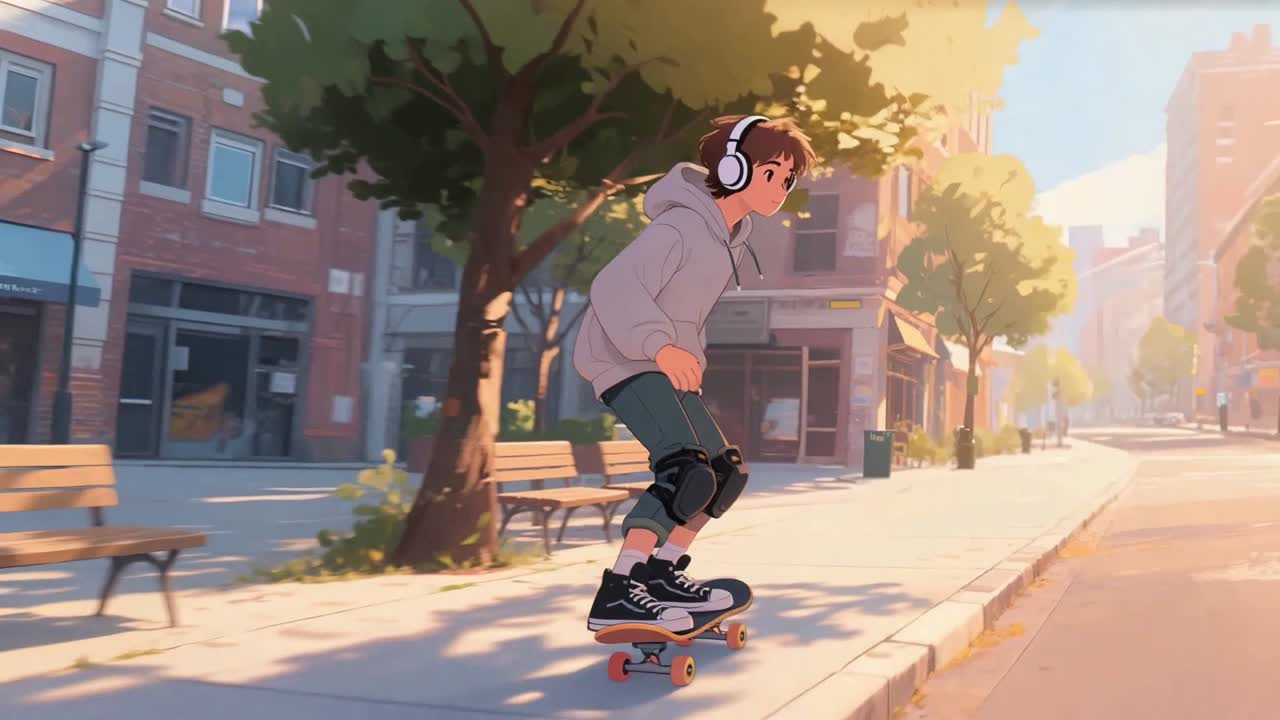 Boy skating on an urban sidewalk