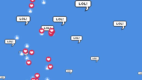 animation of falling social media icons over blue background