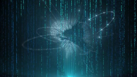 animation of data processing and globe over blue background
