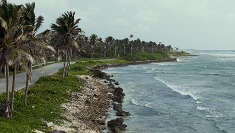 Paradiscal-Tropical-Coastline-Road-on-Coast-of-San-Andres-Island,-Colombia