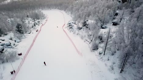 snowy ski resort aerial view