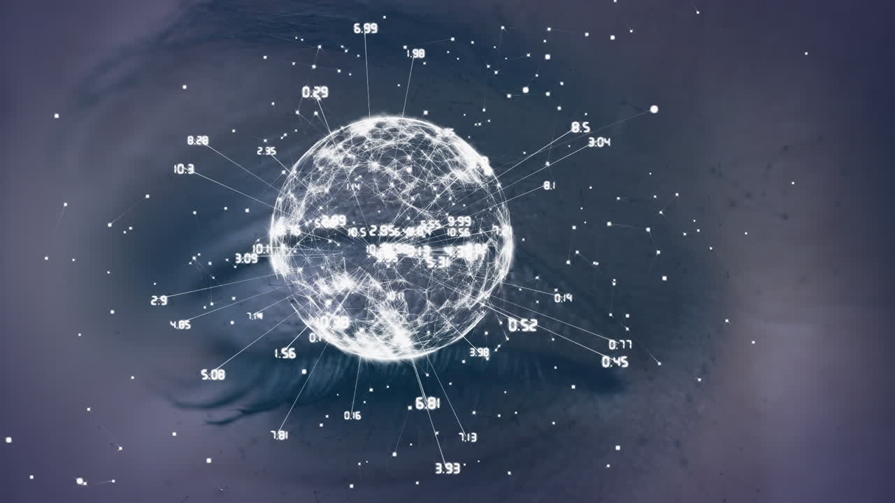 animación de la red de conexiones y el globo sobre el ojo de la mujer