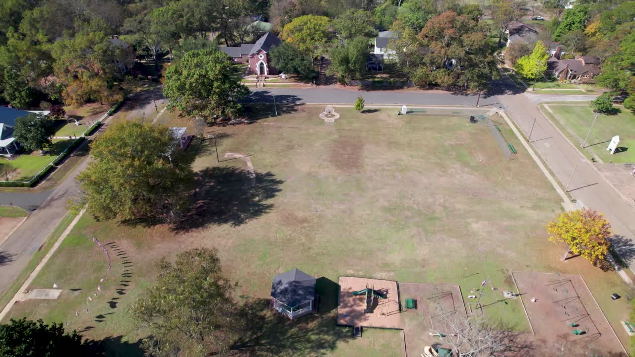 Aerial video of Lions Club Park in Jefferson, Texas