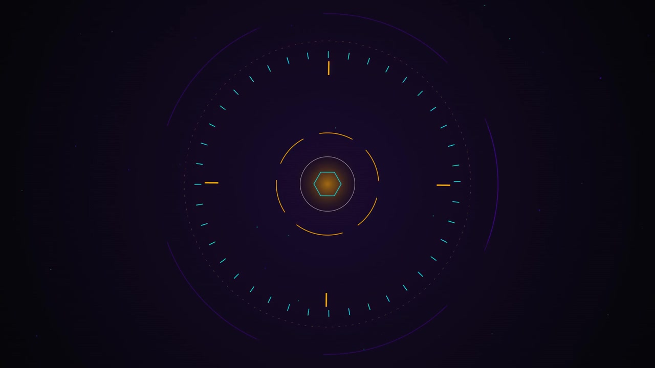 Interfaccia Digitale Esagonale Astratta con Elementi HUD Circolari Rotanti