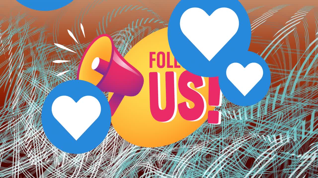 모양의 애니메이션이 움직이고, 우리를 따라오는 텍스트와 미디어 아이콘