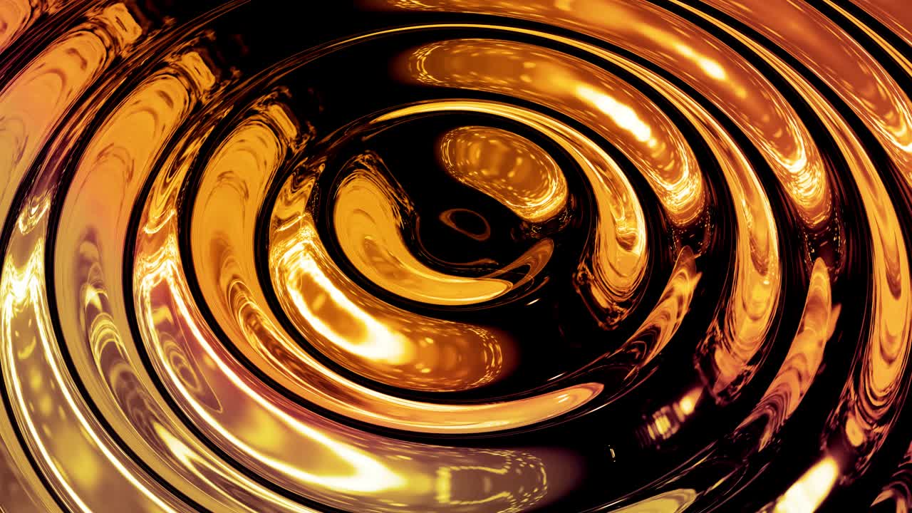 Sfondo astratto in loop con motivo a onde di liquido dorato scintillante su superficie lucida e brillante. Fluido blu viscoso simile a una superficie di lamina d'oro o vetro brillante. Bellissimo sfondo festivo creativo