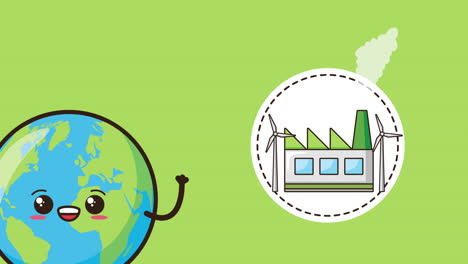 eco friendly environmental animation with earth character and energy production