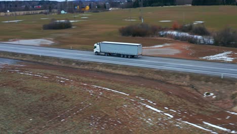 lorry driving on the highway in pasvalys, lithuania