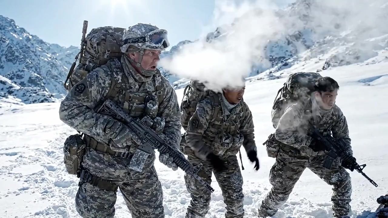 Tre soldati che attraversano un paesaggio innevato con terreno montuoso, mettendo in mostra il lavoro di squadra e la resistenza in condizioni invernali estreme durante un'operazione militare