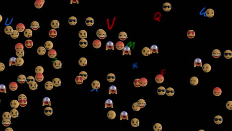animation of emojis floating over letters on black background