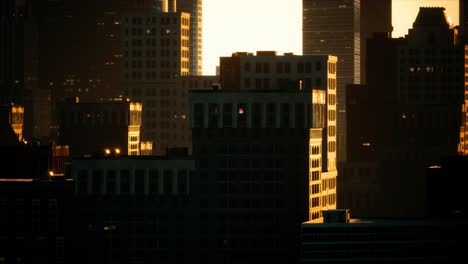 skyscrapers of big city at sunset