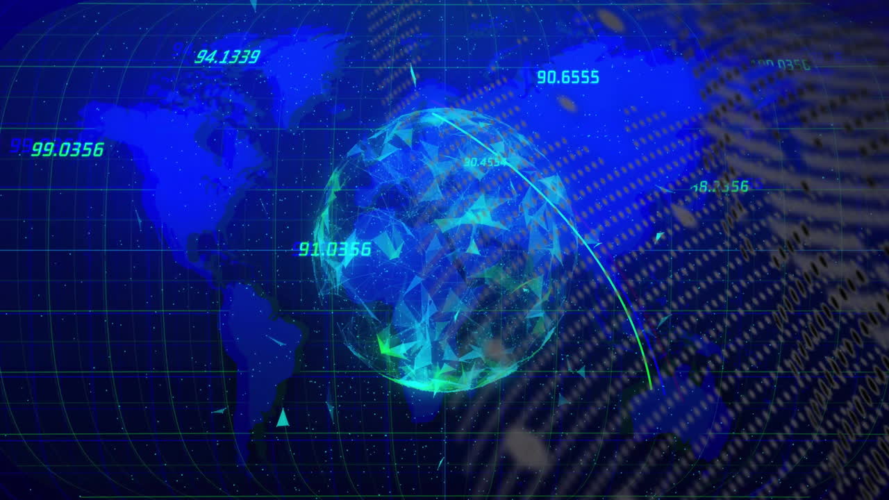 전 세계에 걸쳐 디지털 데이터 처리의 애니메이션