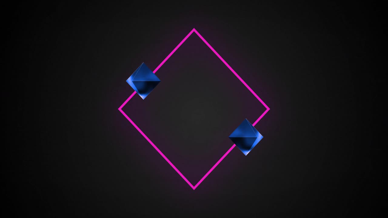 Animation of two diamonds and neon square over black background