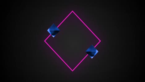 Animation-of-two-diamonds-and-neon-square-over-black-background