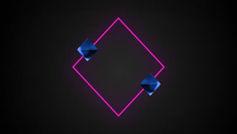 animation of two diamonds and neon square over black background