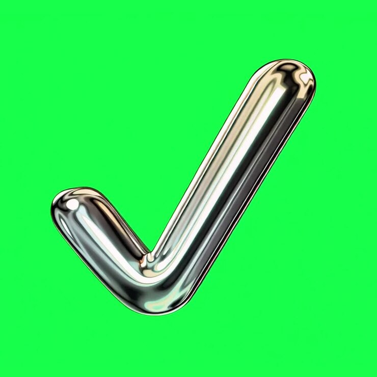 Metallic checkmark animation, transparent 4K video, green screen