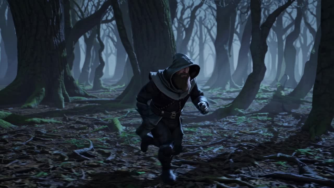 personaje de fantasía en un bosque oscuro