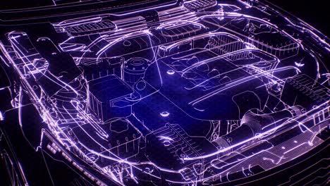 Holographic-animation-of-3D-wireframe-car-model-with-engine