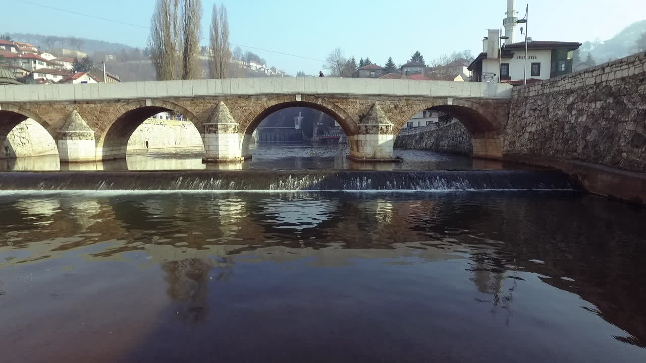 Flying low level on river Miljacka, Bosnia and Herzegovina