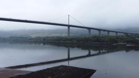 Erskine-Bridge-on-River-Clyde-in-Scotland,-Gateway-to-the-Highlands---Aerial-Drone-4K-HD-Footage,-Approach