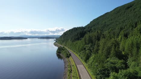 impressive drone shot of the a82, north of luss on loch lomond