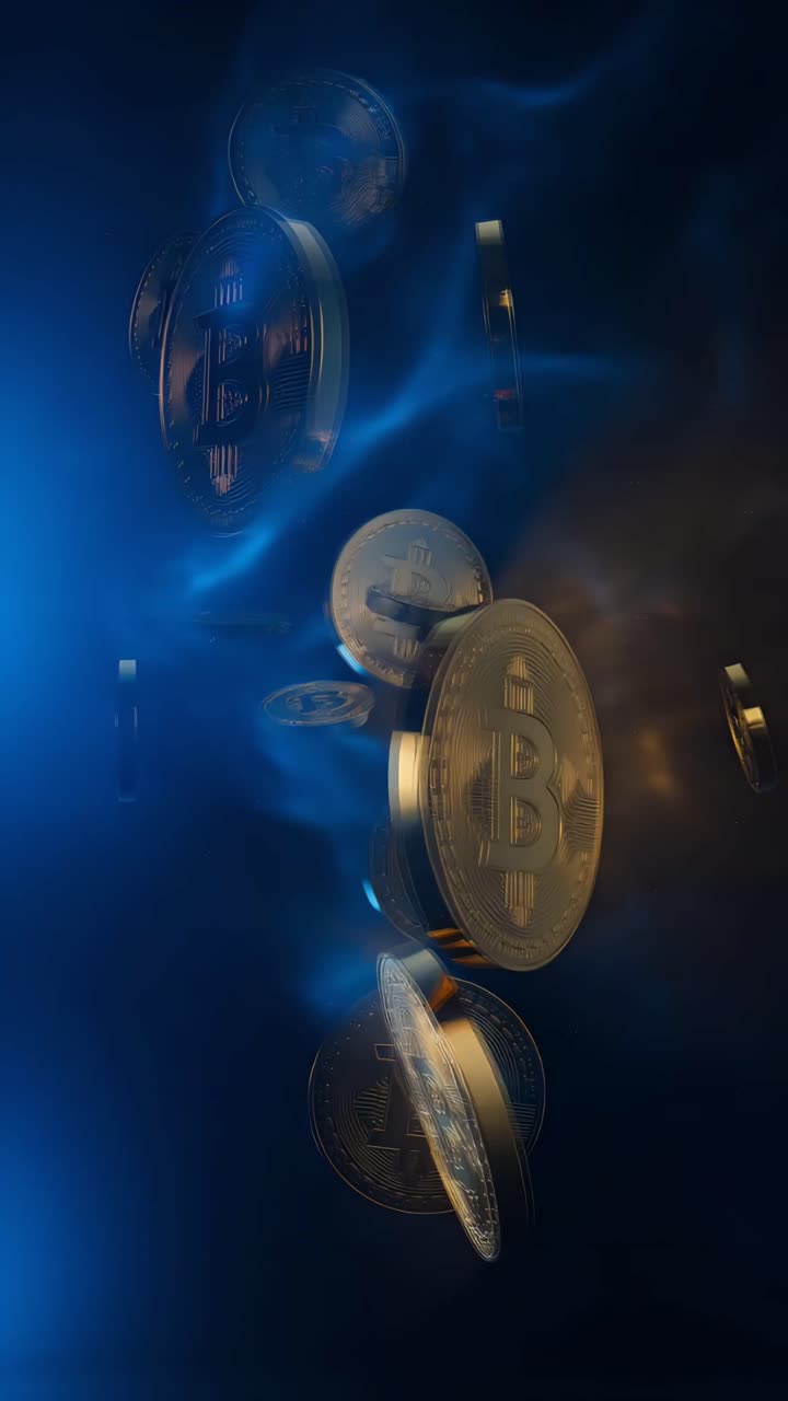 Animação de Bitcoin Dourado Girando em Fundo Escuro Cripto Cinematográfico 4K