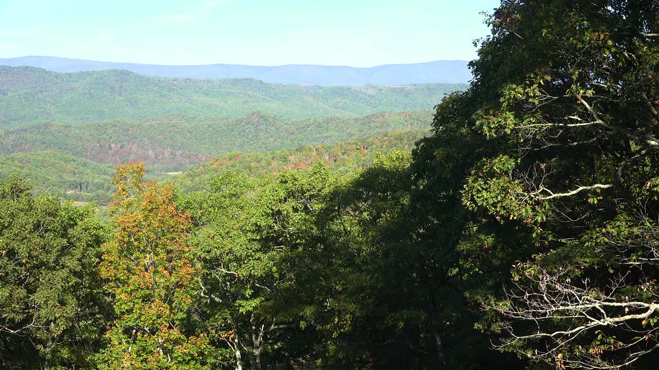 toma panorámica amplia sobre los bosques en las montañas blue ridge de virginia occidental