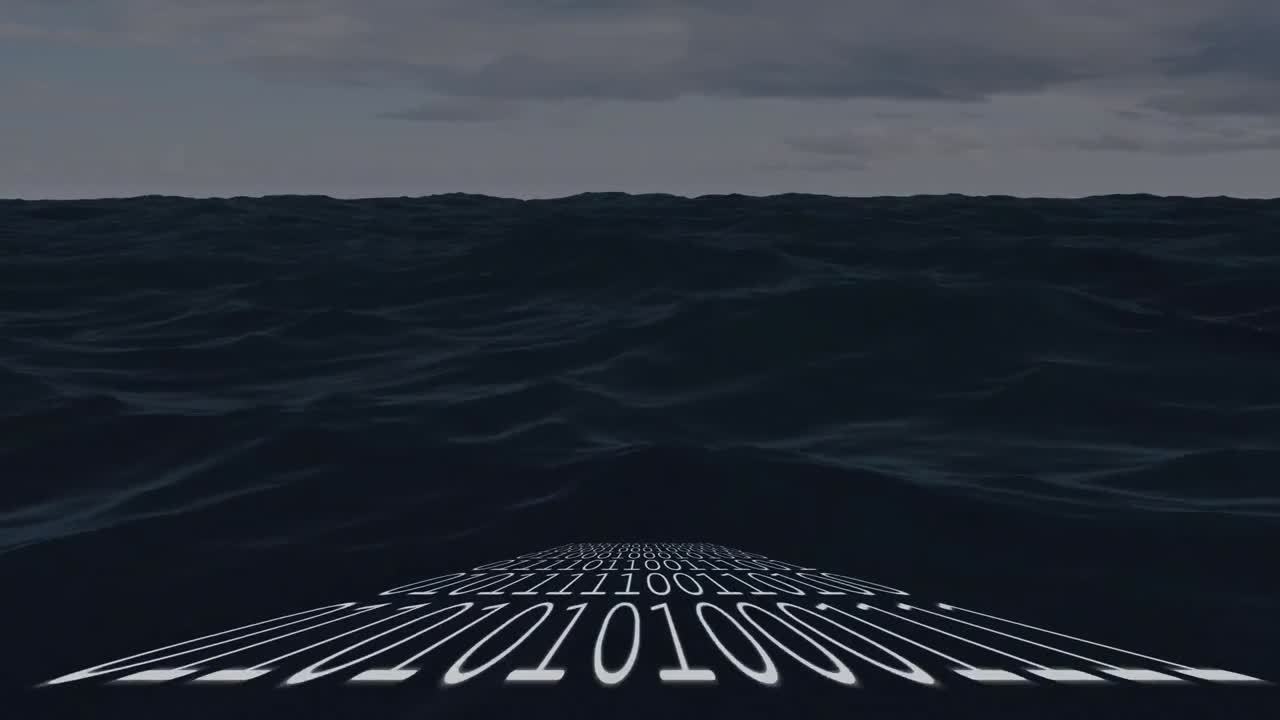 Animation of binary coding over sea