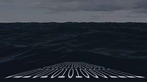 animación de codificación binaria sobre el mar